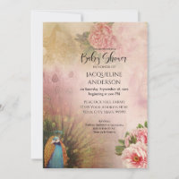 Elegant Peacock Blush Peony Flowers Baby Shower