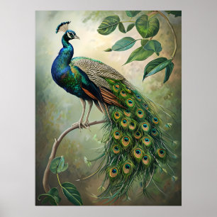 Elegant Peacock Botanical Wall Art Print