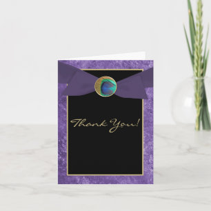 Elegant Peacock Button & Bow Thank You Card