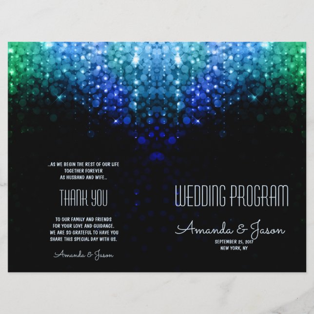 Elegant peacock colour lights bokeh wedding progra (Front)