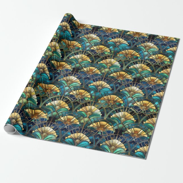 Elegant Peacock Colour Stained Glass Wrapping Paper (Unrolled)