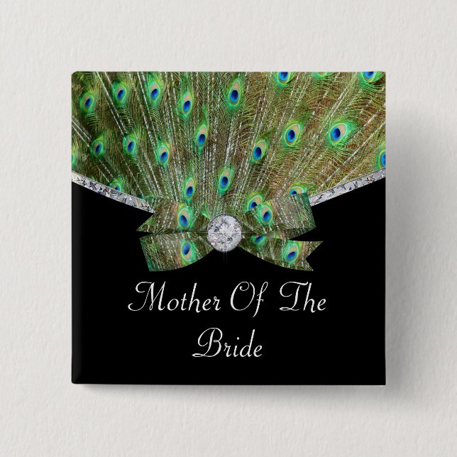 Elegant Peacock & DIamonds Wedding 15 Cm Square Badge (Front)
