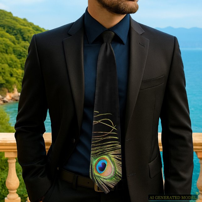 Elegant Peacock Feather Black Tie (Elegant tie design from my Glamorous Peacock Feather On Black Collection
)