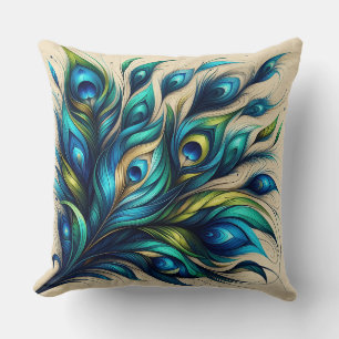 Elegant Peacock Feather Design Cushion