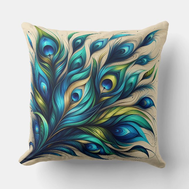 Elegant Peacock Feather Design  Cushion (Front)