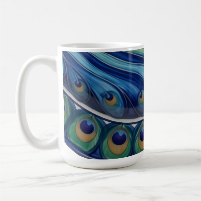 Elegant Peacock Feather Mandala Coffee Mug (Left)