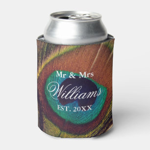 Elegant peacock feather peafowl eye custom wedding can cooler