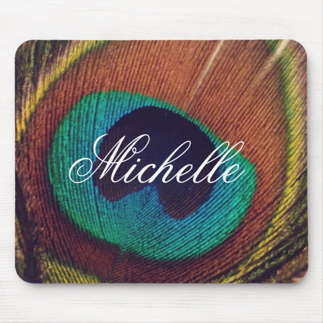 Elegant peacock feather peafowl eye personalised mouse pad (Front)