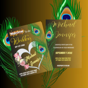 Elegant Peacock Feather & Rose Custom Wedding  Invitation