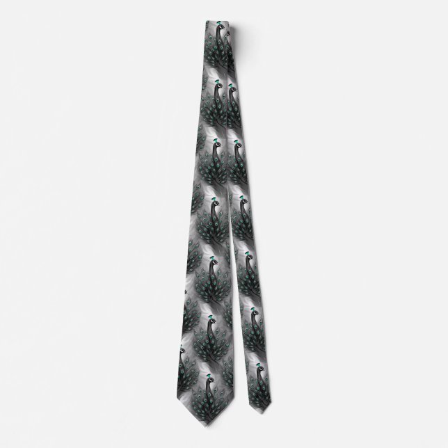 Elegant Peacock Feather Teal Eyes Pattern Tie (Front)