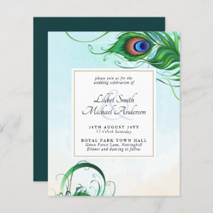 Elegant PEACOCK FEATHER Wedding Invite BUDGET