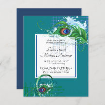 Elegant PEACOCK FEATHER Wedding Invite BUDGET