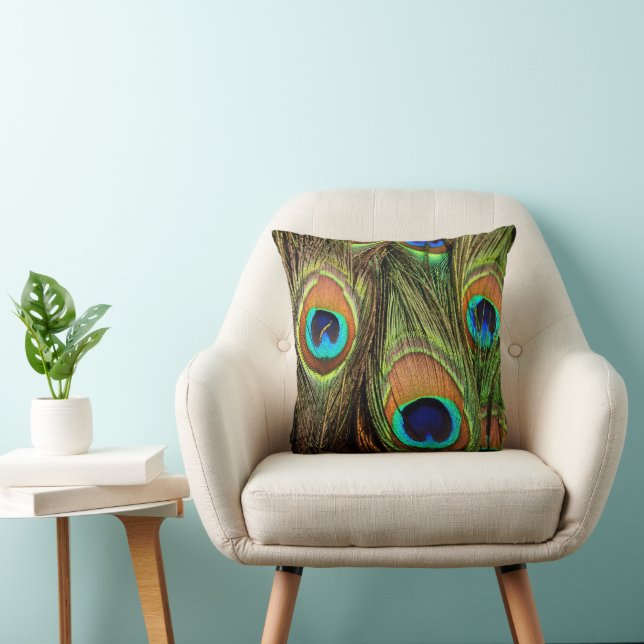 Elegant Peacock Feathers Emerald Green Throw Cushion (Chair)