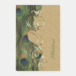 Elegant Peacock Feathers Gold Ornament Monogram Post-it Notes