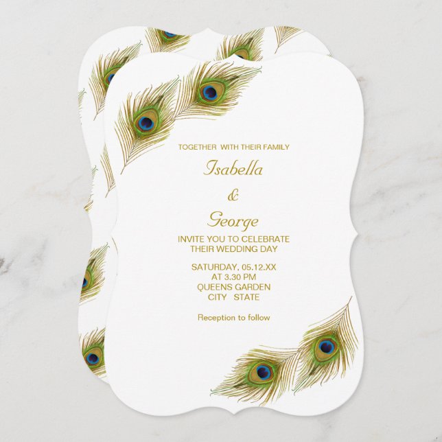 Elegant Peacock Feathers Wedding Invitation (Front/Back)