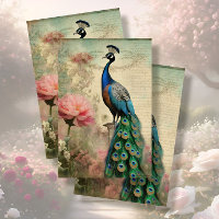 Elegant Peacock Floral French Ephemera Decoupage