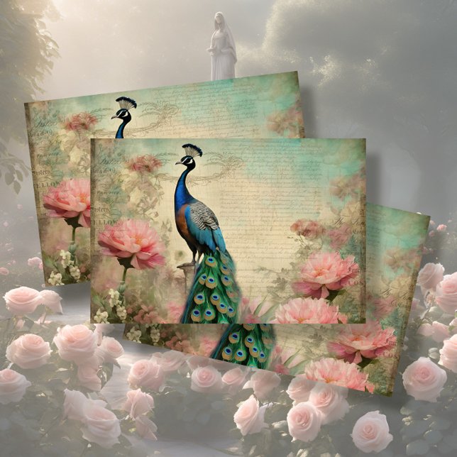 Elegant Peacock Floral French Ephemera Decoupage Tissue Paper (Creator Uploaded)