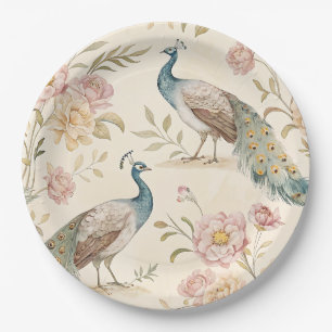 Elegant Peacock Floral Vintage (10) Paper Plate