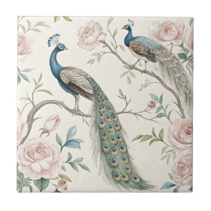 Elegant Peacock Floral Vintage (10) Tile