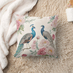 Elegant Peacock Floral Vintage (12) Cushion