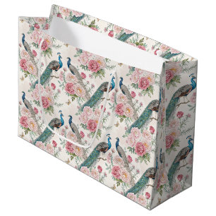 Elegant Peacock Floral Vintage (12) Large Gift Bag