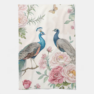 Elegant Peacock Floral Vintage (12) Tea Towel