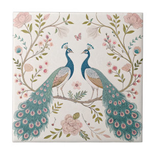 Elegant Peacock Floral Vintage (18) Tile