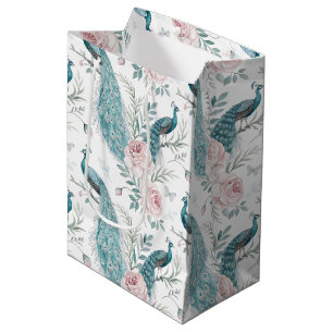 Elegant Peacock Floral Vintage (1) Medium Gift Bag