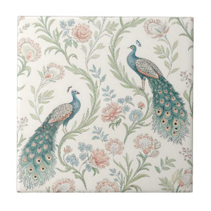 Elegant Peacock Floral Vintage (20) Tile