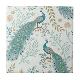 Elegant Peacock Floral Vintage (21) Tile