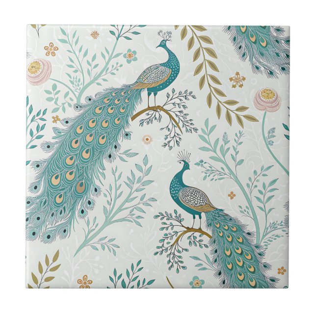 Elegant Peacock Floral Vintage (21) Tile (Front)