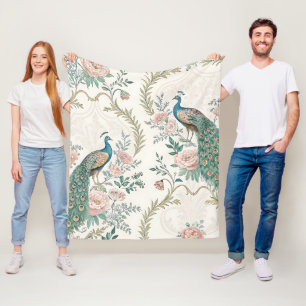 Elegant Peacock Floral Vintage (3) Fleece Blanket