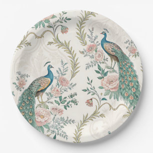 Elegant Peacock Floral Vintage (3) Paper Plate
