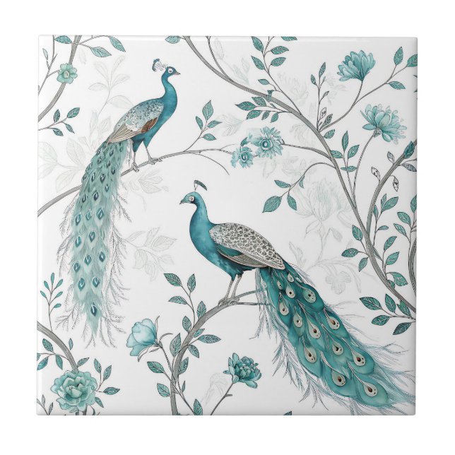 Elegant Peacock Floral Vintage (3) Tile (Front)