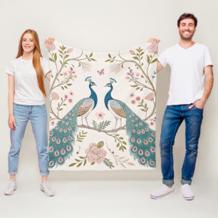 Elegant Peacock Floral Vintage (5) Fleece Blanket