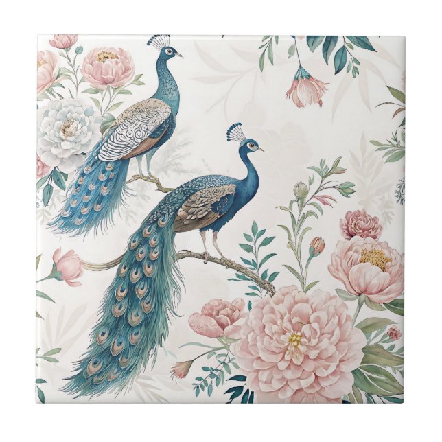 Elegant Peacock Floral Vintage (8) Tile (Front)