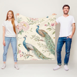 Elegant Peacock Floral Vintage (9) Fleece Blanket