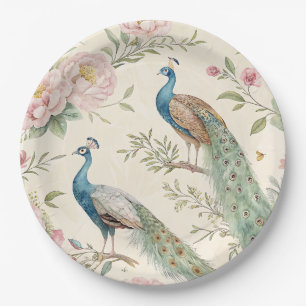 Elegant Peacock Floral Vintage (9) Paper Plate