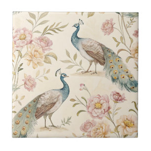 Elegant Peacock Floral Vintage (9) Tile