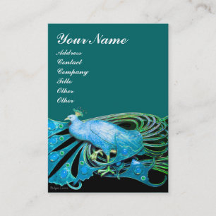 ELEGANT PEACOCK IN AQUA BLUE TEAL GREEN,BLACK BUSINESS CARD