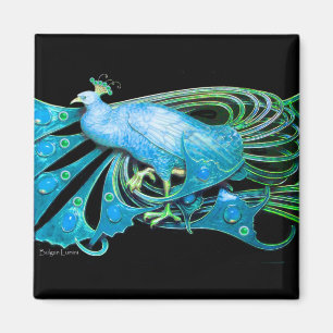 ELEGANT PEACOCK IN AQUA BLUE TEAL GREEN,BLACK MAGNET
