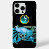 ELEGANT PEACOCK IN BLUE , AQUAMARINE MONOGRAM