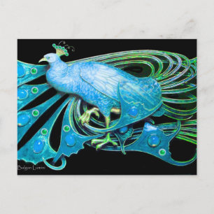 ELEGANT PEACOCK IN BLUE BLACK TEAL POSTCARD