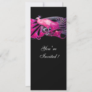 ELEGANT PEACOCK IN FUCHSIA ,PINK AND BLACK INVITATION