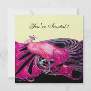 ELEGANT PEACOCK IN FUCHSIA ,PINK , BLACK AND GOLD INVITATION