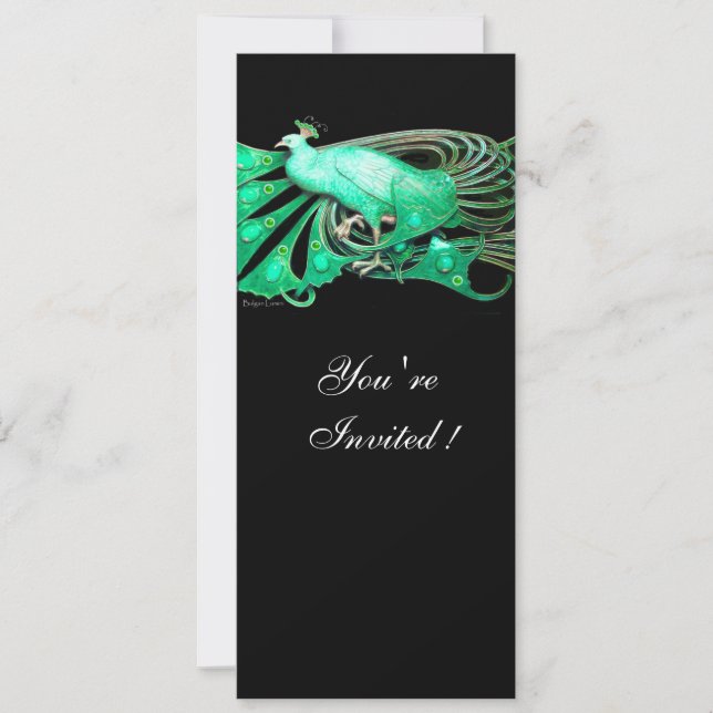 ELEGANT PEACOCK  IN GREEN AND BLACK INVITATION (Front)
