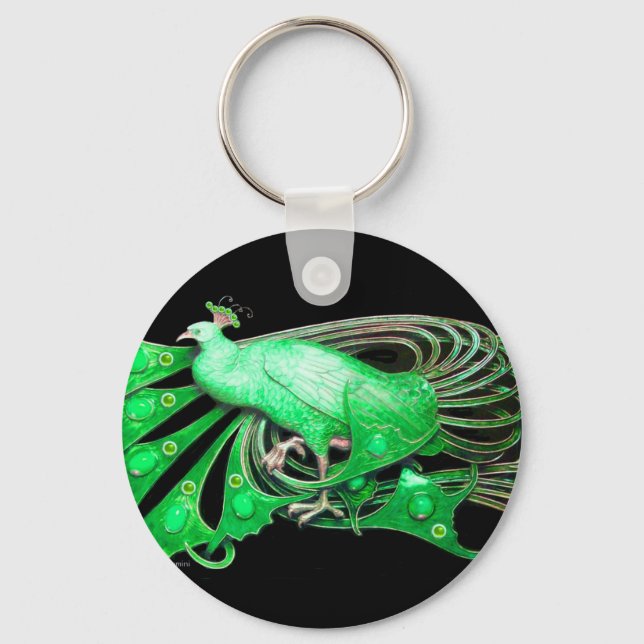 ELEGANT PEACOCK IN  GREEN AND BLACK KEY RING (Front)