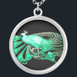 ELEGANT PEACOCK IN GREEN AND BLACK SILVER PLATED NECKLACE<br><div class="desc">Colourful and classy design with bright 3D gemstones Digital  graphic design by Bulgan Lumini . Part from new collection ARCADIA .</div>