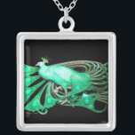 ELEGANT PEACOCK IN GREEN AND BLACK SILVER PLATED NECKLACE<br><div class="desc">Colourful and classy design with bright 3D gemstones Digital  graphic design by Bulgan Lumini . Part from new collection ARCADIA .</div>