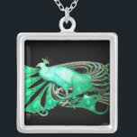 ELEGANT PEACOCK IN GREEN AND BLACK SILVER PLATED NECKLACE<br><div class="desc">Colourful and classy design with bright 3D gemstones Digital  graphic design by Bulgan Lumini . Part from new collection ARCADIA .</div>